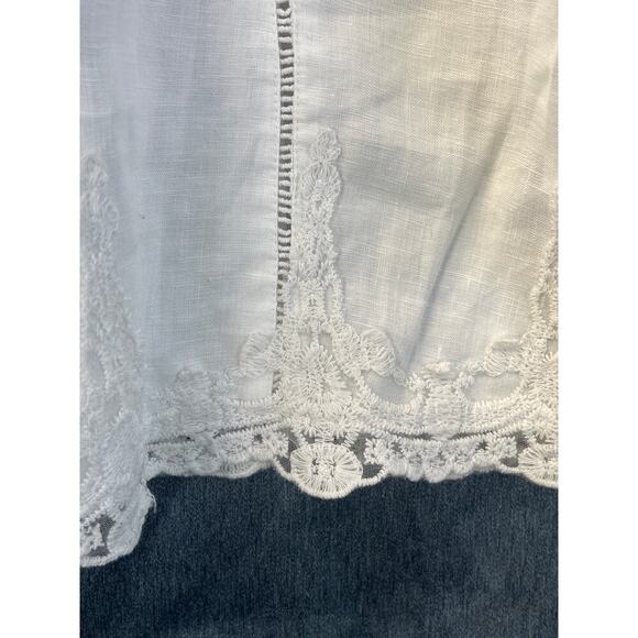 Symple nyc Womens L White 100% Linen Embroidery Sheer Sleeves BOHO Blouse - Picture 7 of 8